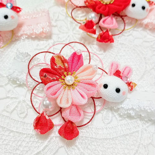 ひなまつり 初節句 髪飾り 水引 つまみ細工 うさぎ ベビーヘアバンド