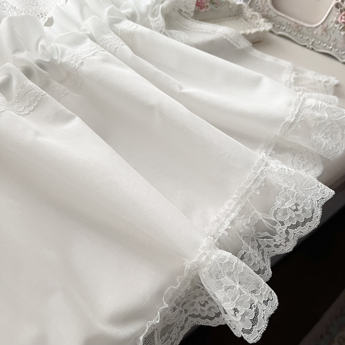 感謝セール♥リバーシブルカフェカーテン♡カントリー リボン レース 丈20×80 オフホワイト ギャザーレース リボンが素敵な レースカフェカーテン