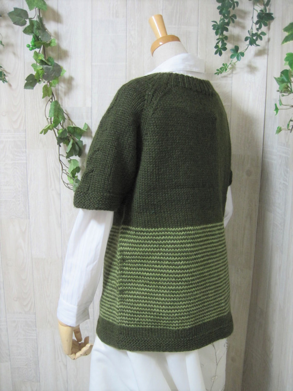 ウール100％　手編みで高品質の半袖セーター　S088 8枚目の画像