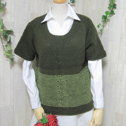ウール100％　手編みで高品質の半袖セーター　S088 1枚目の画像