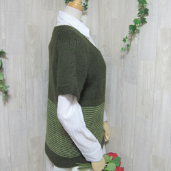 ウール100％　手編みで高品質の半袖セーター　S088 4枚目の画像