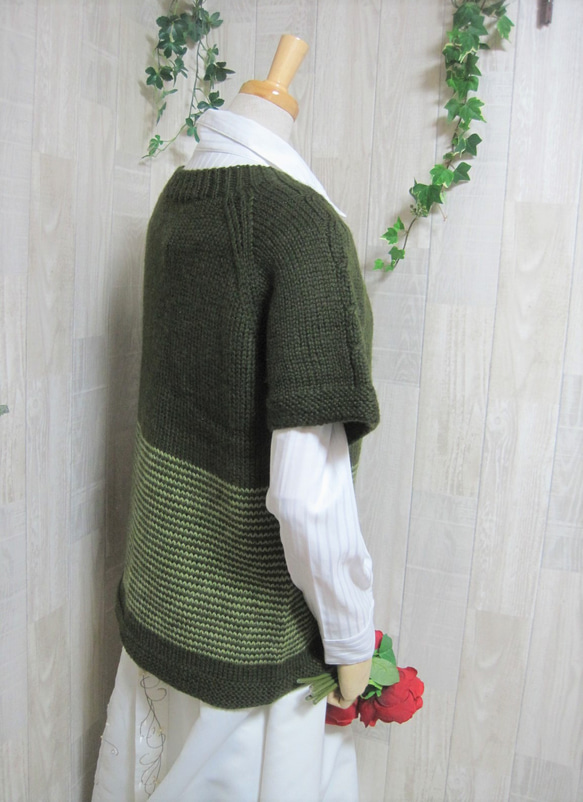 ウール100％　手編みで高品質の半袖セーター　S088 5枚目の画像