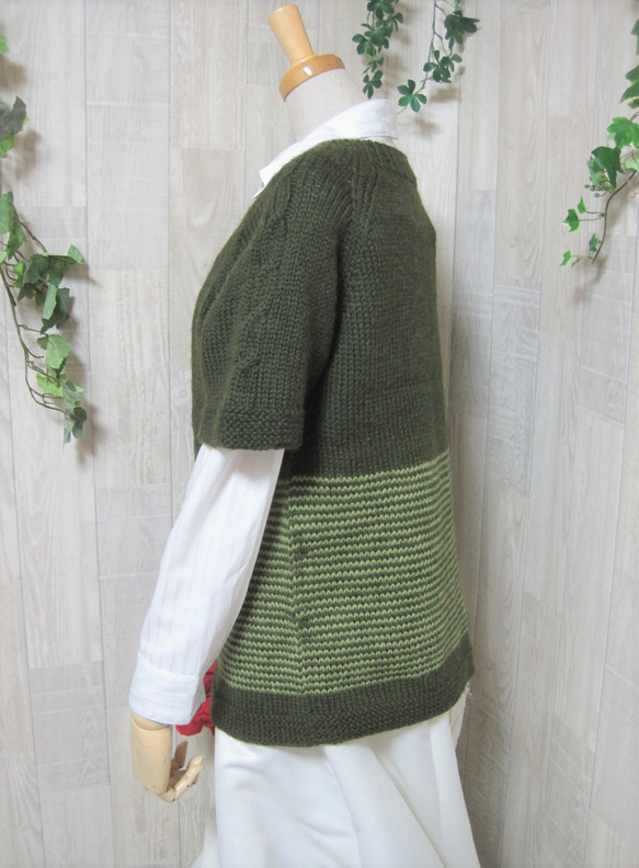 ウール100％　手編みで高品質の半袖セーター　S088 7枚目の画像
