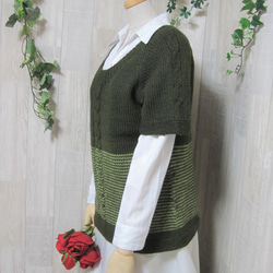 ウール100％　手編みで高品質の半袖セーター　S088 6枚目の画像