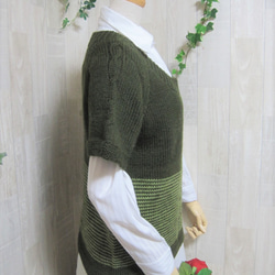 ウール100％　手編みで高品質の半袖セーター　S088 3枚目の画像