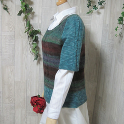 ウール100％　手編みで高品質の半袖セーター　S091 8枚目の画像