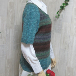 ウール100％　手編みで高品質の半袖セーター　S091 3枚目の画像