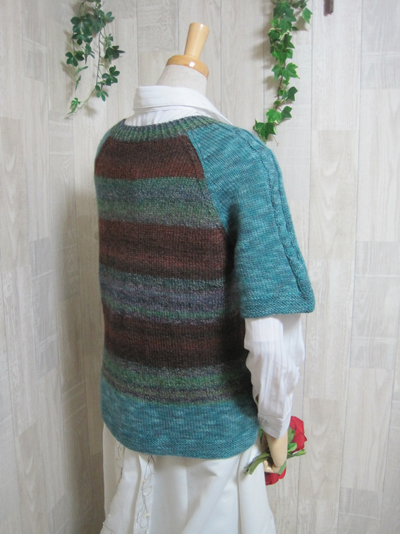 ウール100％　手編みで高品質の半袖セーター　S091 5枚目の画像