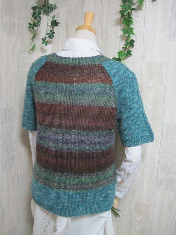 ウール100％　手編みで高品質の半袖セーター　S091 6枚目の画像