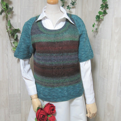 ウール100％　手編みで高品質の半袖セーター　S091 1枚目の画像