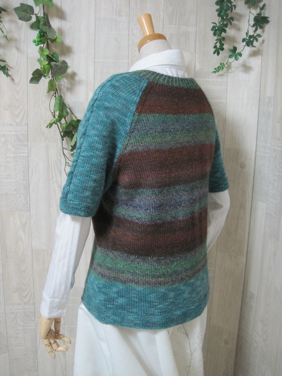 ウール100％　手編みで高品質の半袖セーター　S091 9枚目の画像