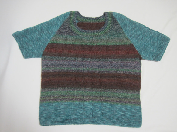 ウール100％　手編みで高品質の半袖セーター　S091 11枚目の画像