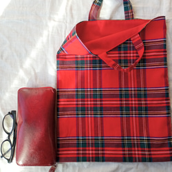 可愛い❤定番の赤タータンチェック☆縦長トートバッグ トートバッグ M