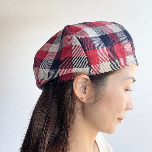 受注製作】赤 リボンベレー ベレー帽 帽子 リボン 大人可愛い