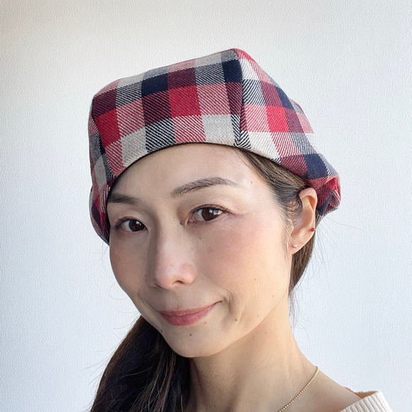 【受注製作】赤 リボンベレー ベレー帽 帽子 リボン 大人可愛い おしゃれ 40代 大きい 小さい 1枚目の画像