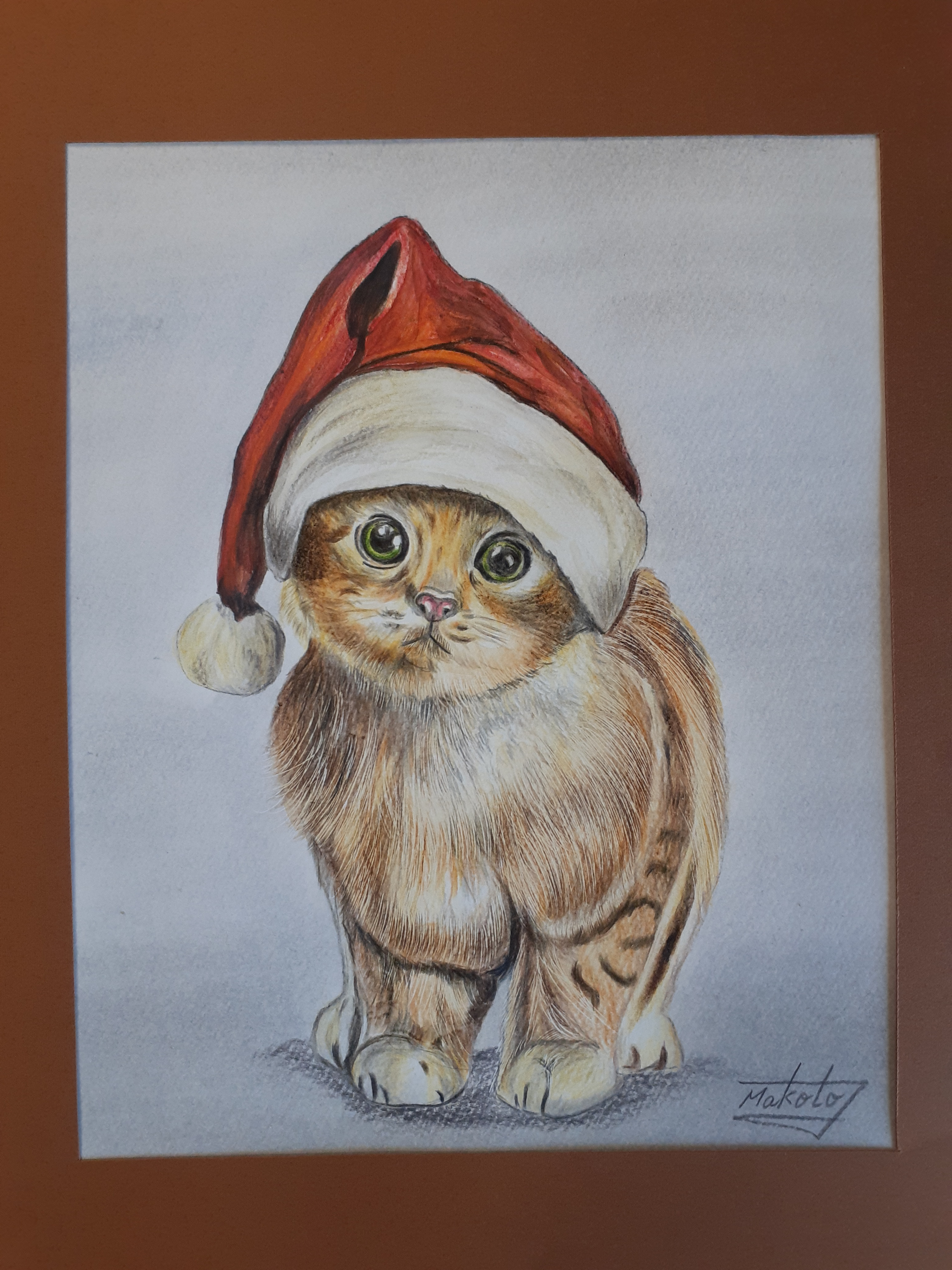 猫 クリスマスツリー 絵 絵画 イラスト L版プリント ねこ