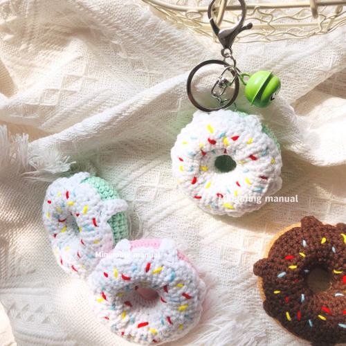 4色 ドーナツ キーリング☆ペンダント&オーナメント&掛け飾り&携帯