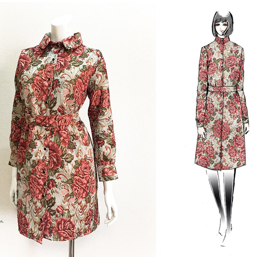 1点もの・デザイン画付き】ベルト付きゴブラン織りシャツ型コート  