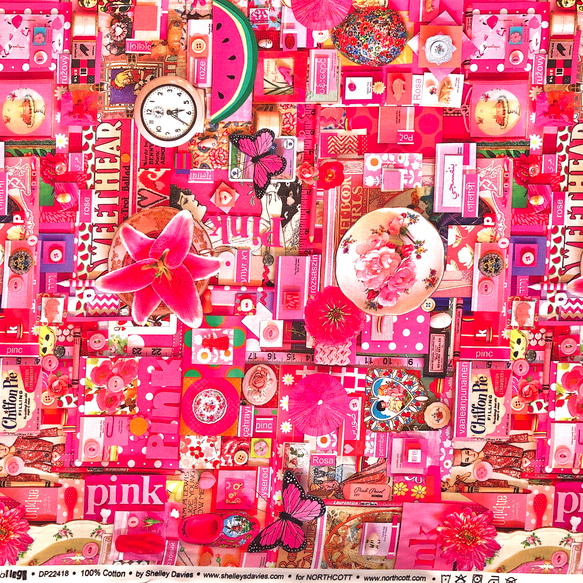 【再入荷】カナダ輸入生地　NORTHCOTT　ノースコット　COLOR COLLAGE　PINK 2枚目の画像