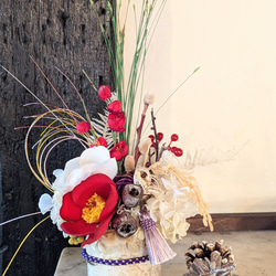 creema限定1点限り】紅白の椿が可愛い！お正月のドライフラワー