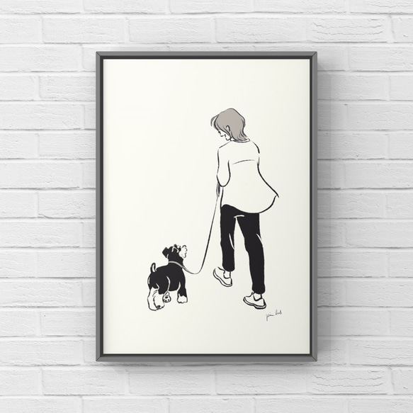 ミニチュアシュナウザー【サイドバイサイド】A4ポスター　犬　ペット　イラスト　うちの子 2枚目の画像