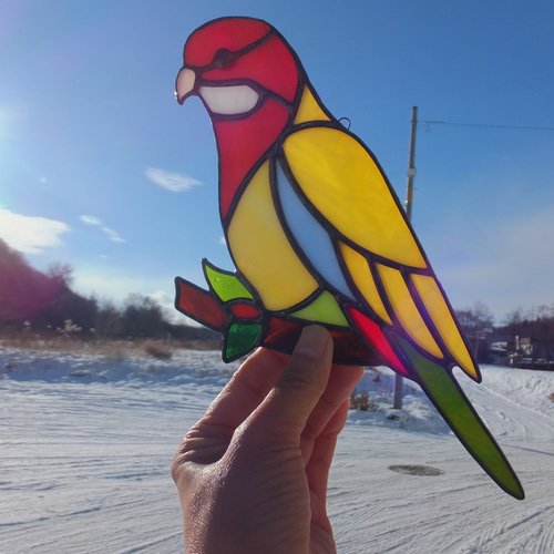 ステンドグラス ナナクサインコ サンキャッチャー 【鳥 小鳥
