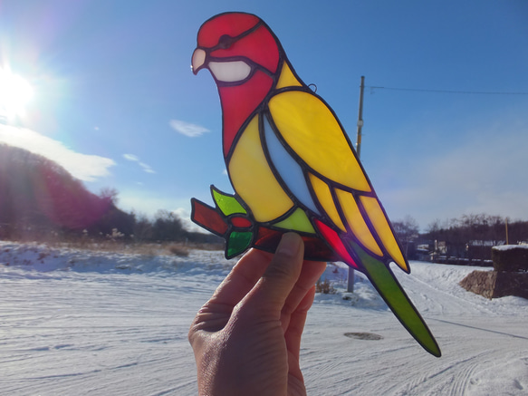 ステンドグラス ナナクサインコ サンキャッチャー 【鳥 小鳥