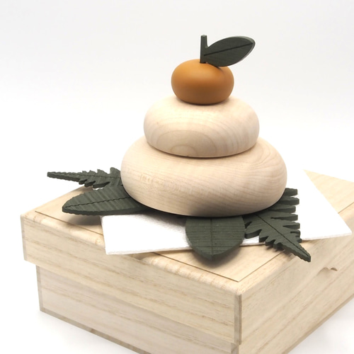 木の鏡餅 きのいい鏡餅 桐箱・金襴敷布付き 鏡餅 Atelier Alt 通販