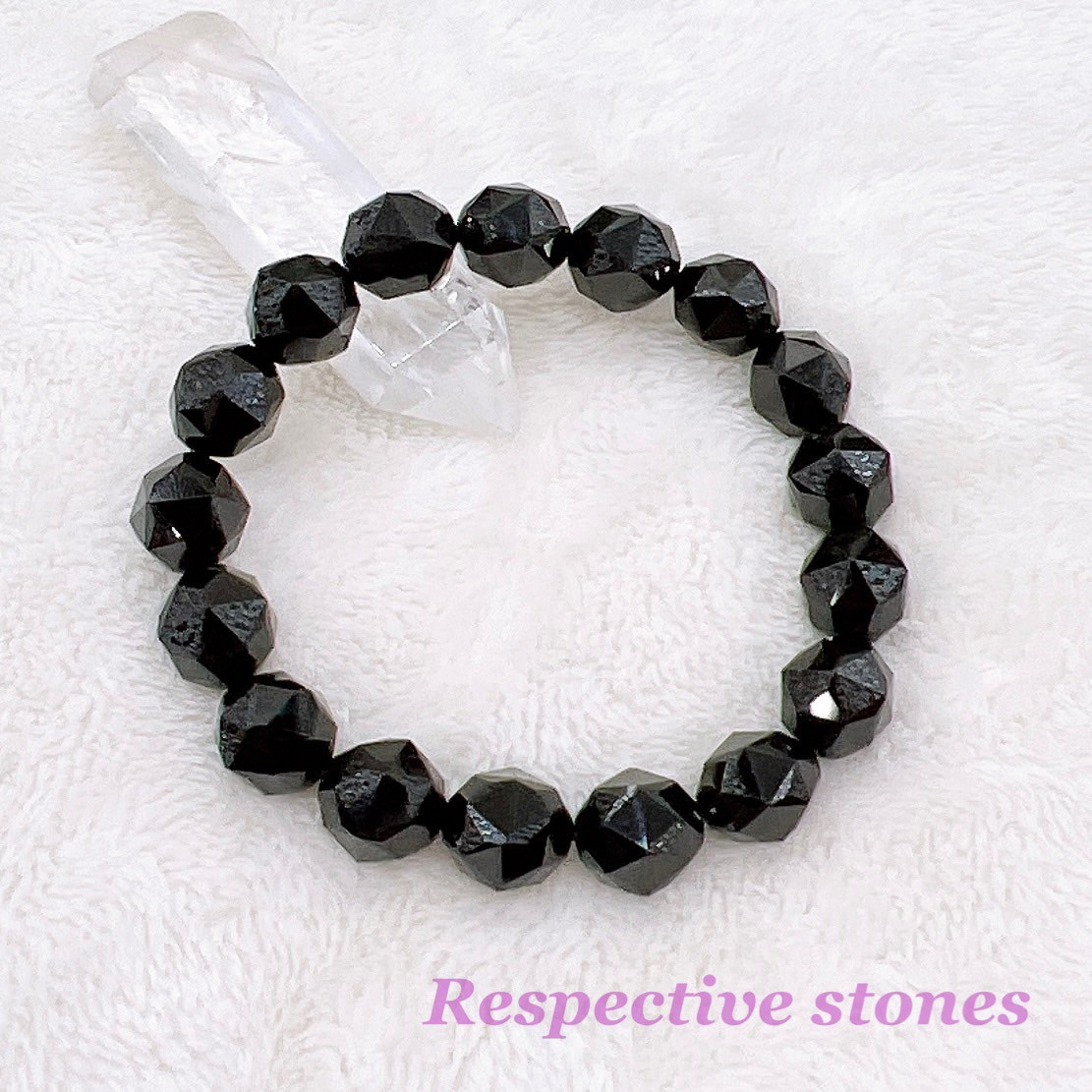 ＜ブレスレット＞ブラックスピネル(１2ミリ・１７センチ)【勝利・積極性・目標達成】スターカットでキラキラ☆／mbl-26