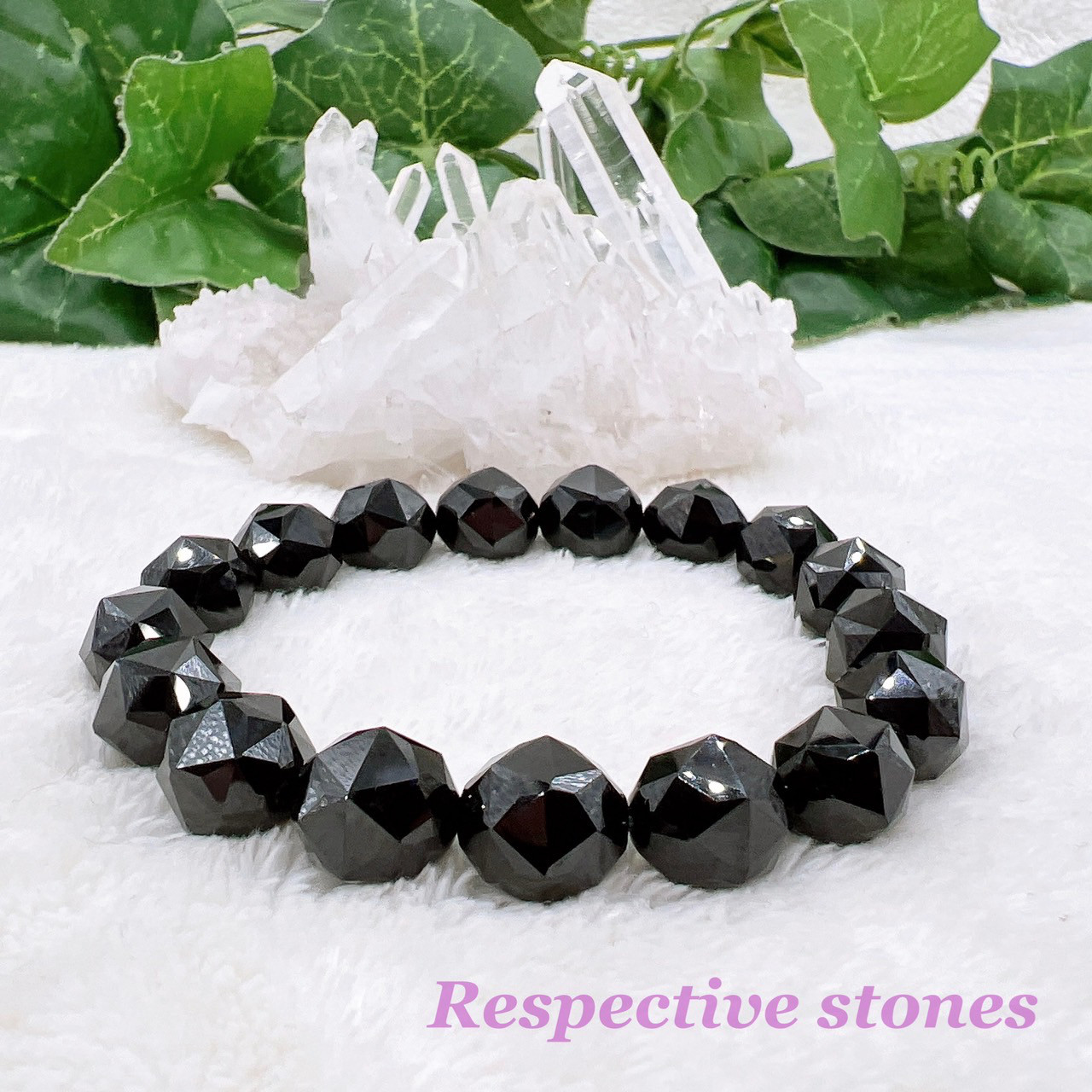 ＜ブレスレット＞ブラックスピネル(１2ミリ・１７センチ)【勝利・積極性・目標達成】スターカットでキラキラ☆／mbl-26
