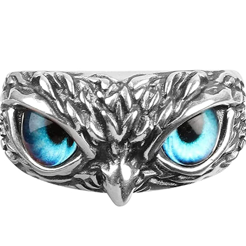 ○フクロウリング フリーサイズ シルバー アクセサリー 指輪 ブルー 