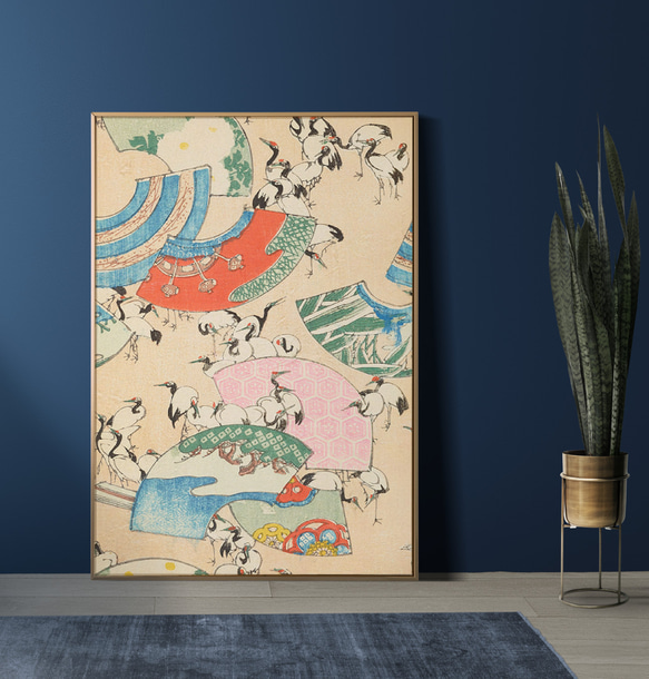 【NO.424】鶴と扇の日本画アートポスター☆お正月和柄和室インテリア和モダン大正ロマンA3A2A1B5B4B3B2B1 4枚目の画像