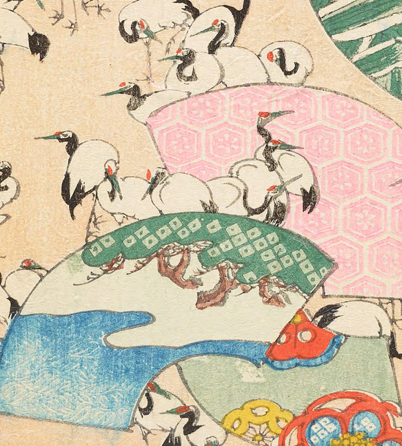 【NO.424】鶴と扇の日本画アートポスター☆お正月和柄和室インテリア和モダン大正ロマンA3A2A1B5B4B3B2B1 3枚目の画像