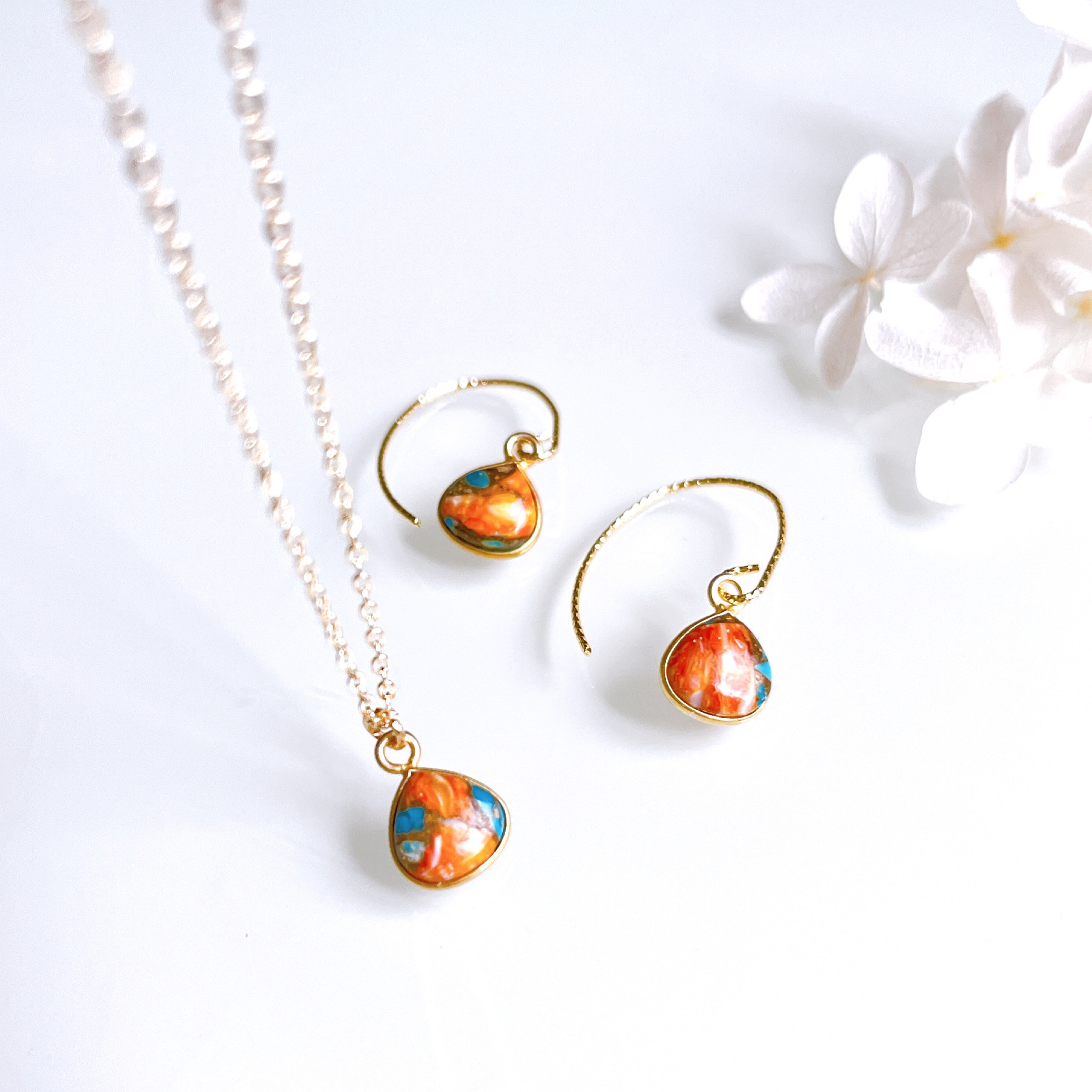 【ブログ＆特集掲載】Creema限定オイスターカッパーターコイズネックレス＆ピアス/イヤリングセット14kgf 母の日