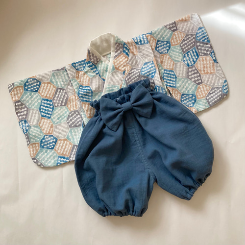 ふんわりガーゼのベビー袴 【puzzle×フォグブルー】 お食い初め