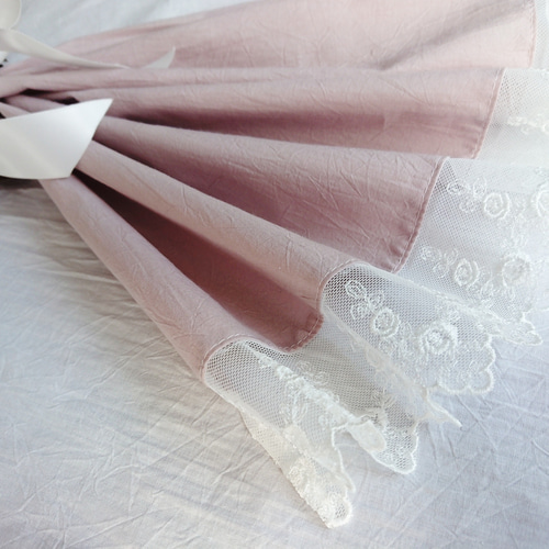 ホワイトコットン♪たっぷりギャザー&薔薇のレース両開きカフェ