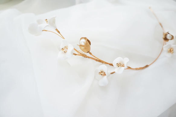 blooming asymmetry back headdress（ white & gold ） 5枚目の画像