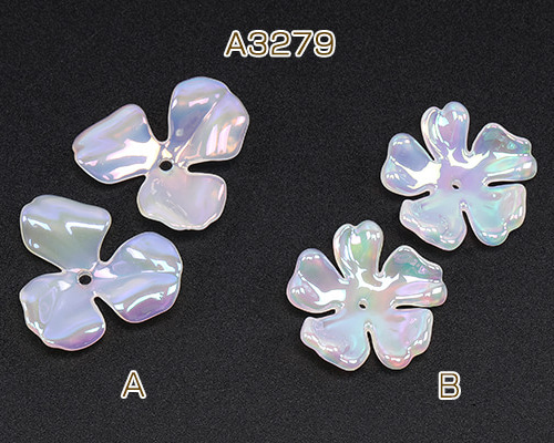 A3279-B 18個 アクリルパーツ フラワー オーロラカラー 3X（6ヶ