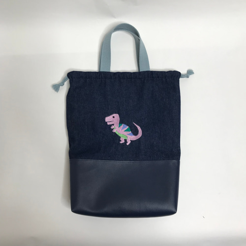 オリジナル 刺繍 恐竜 レッスンバッグ シューズケース 体操服袋
