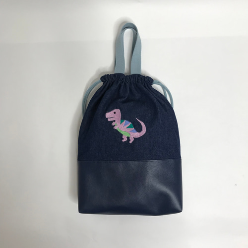 オリジナル 刺繍 恐竜 レッスンバッグ シューズケース 体操服袋