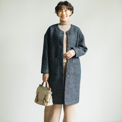 ☆20％オフイタリア製ツイード生地☆ ノーカラーコート 羽織る
