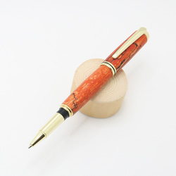 手工製作的豪華木製水性圓珠筆旋轉筆帽紅色橙色染色羅望子 24k 鍍金 第3張的照片