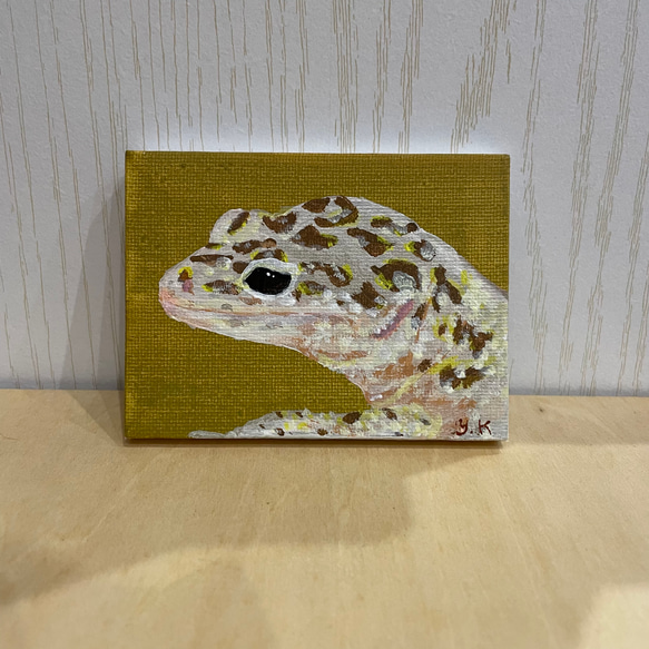 ヒョウモントカゲモドキ トカゲ 爬虫類 原画 アクリル画