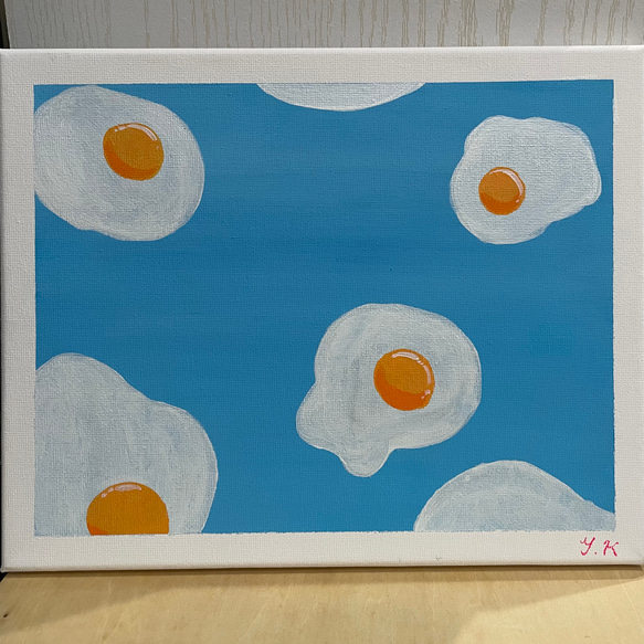 目玉焼きの空 目玉焼き 卵 タマゴ 原画 アクリル画 イラスト 絵画 ゆう