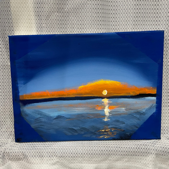 朝焼け 海 夕焼け 朝日 太陽 原画 アクリル画 イラスト キャンバス