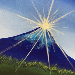 ダイヤモンド富士 富士山 山 初日の出 太陽 アクリル画 原画 イラスト キャンバス 2枚目の画像
