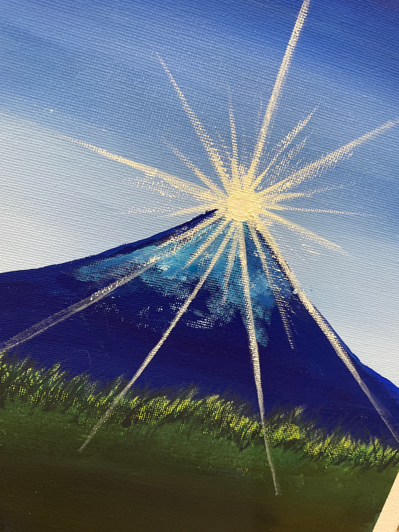 ダイヤモンド富士 富士山 山 初日の出 太陽 アクリル画 原画 イラスト キャンバス 2枚目の画像