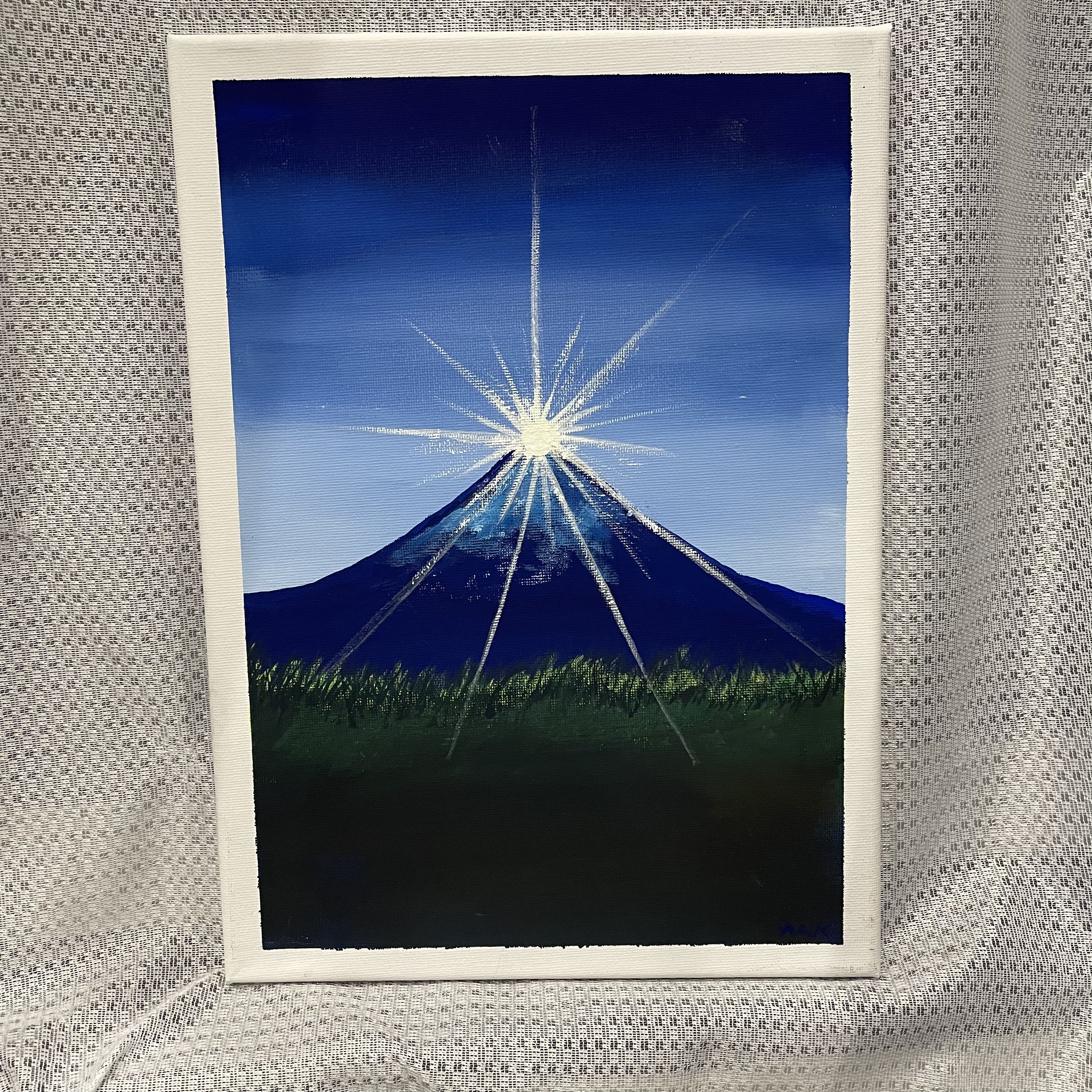 富士山 アクリル画？ F6 ダイヤモンド富士 点描画家