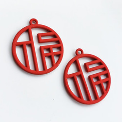 4個 漢字「福」ハッピー チャーム/赤【25㎜×22㎜】 (charm-83） アジアン 中華 チャイナ 2枚目の画像