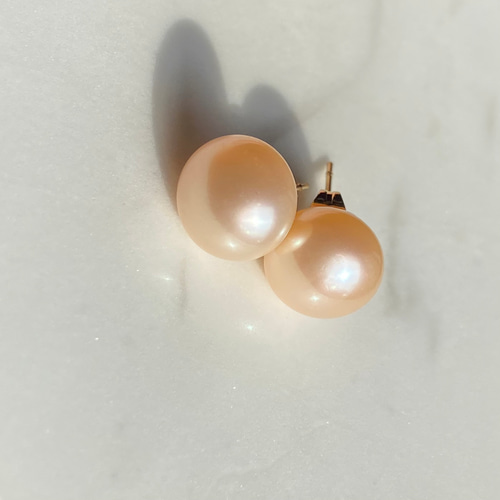 淡水パール　オレンジ　ハンドメイドピアス 大きめパール✨AAAAA(4A〜5Aパール) 約10〜11mm 優しいオレンジ大粒